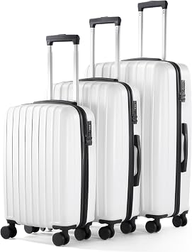 UrbanExporer Luggage Sets 3-Piece, ABS+PC Lightweight Suitcase Set with Spinner Wheels, Large Checked Travel Suitcase for Family Travel, Business Trip, Suitcases Sets 20 24 28 Inch, White