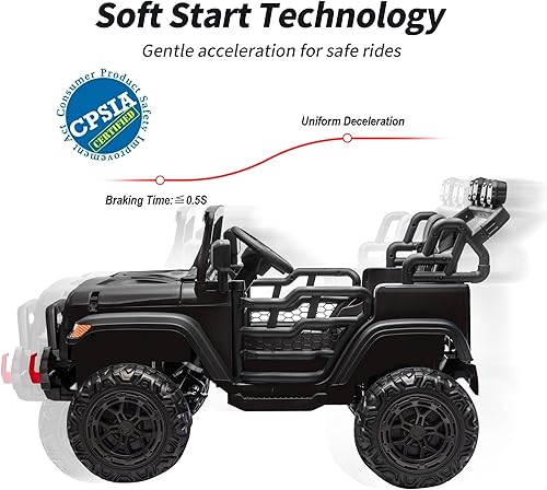 Miniatura 8 de Coche eléctrico de 2 plazas, coche de juguete de paseo de 12 V para niños 4-8 con control remoto, neumáticos EVA, color negro