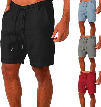 Amazon.com: Pantalones cortos casuales de lino para hombre, de ajuste  clásico, pantalones cortos de verano con cordón, color liso, entrepierna de  7 pulgadas con bolsillo : Ropa, Zapatos y Joyería