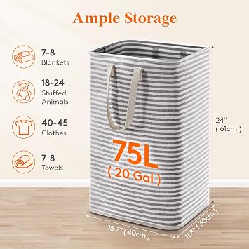 Lifewit 75L Large Collapsible Laundry Basket with Extended Handles, Black