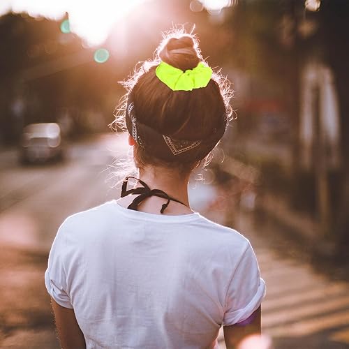 Miniatura 6 de Coleteros de neón para cabello de los años 80 y 90, 4 piezas de satén de seda para el cabello, bandas elásticas para el cabello, bandas elásticas