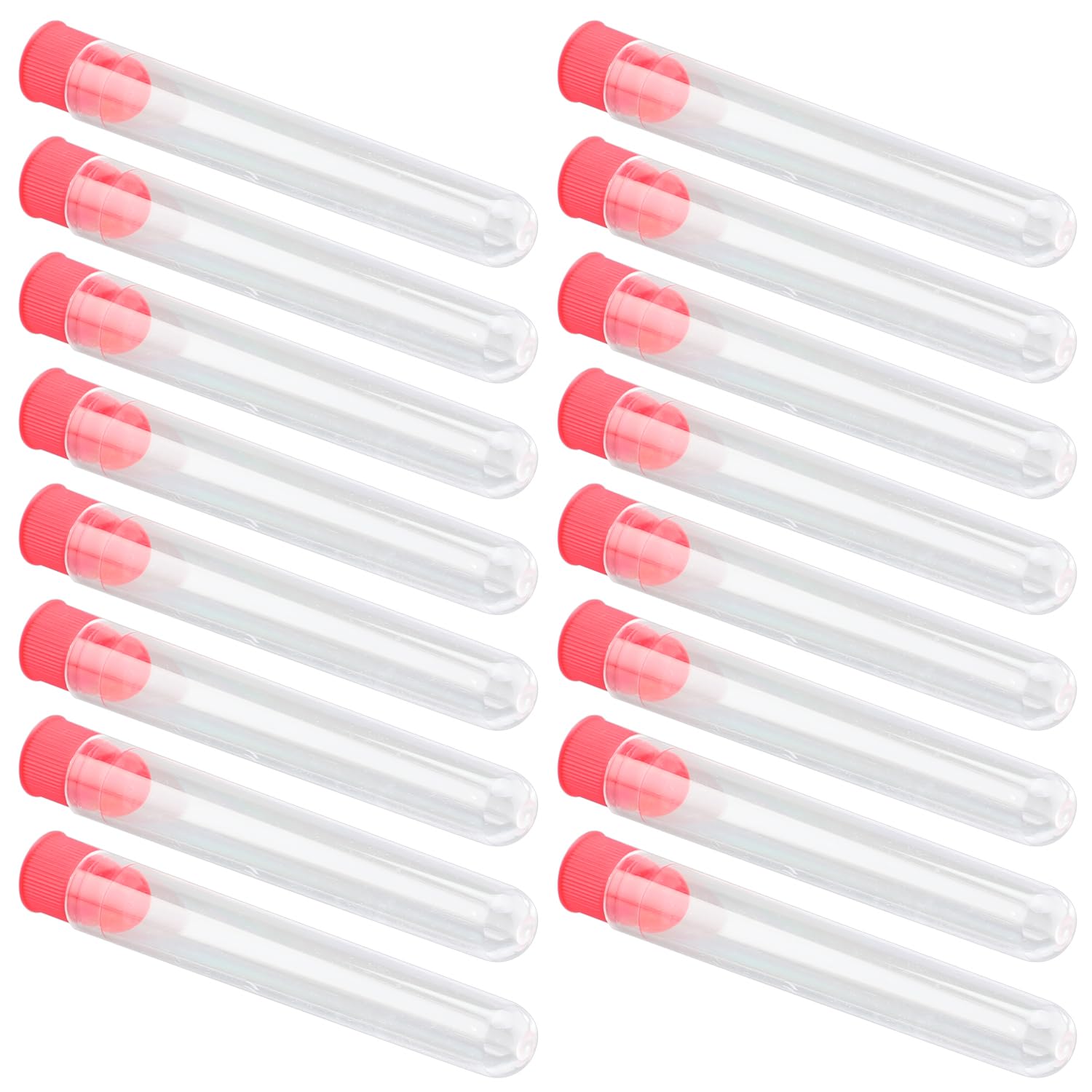 300Pcs Test Lab Tubes, Bettomshin 12x75mm/0.47x2.95" Transparent Plastic Test Tube, Mini Storage Container Tube with Red Pipe Cap Propagation Tubes for Plant Propagation Scientific Testing