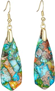 Boho Women Natural Stone Earrings Unique Healing Imperial Jasper Gemston...