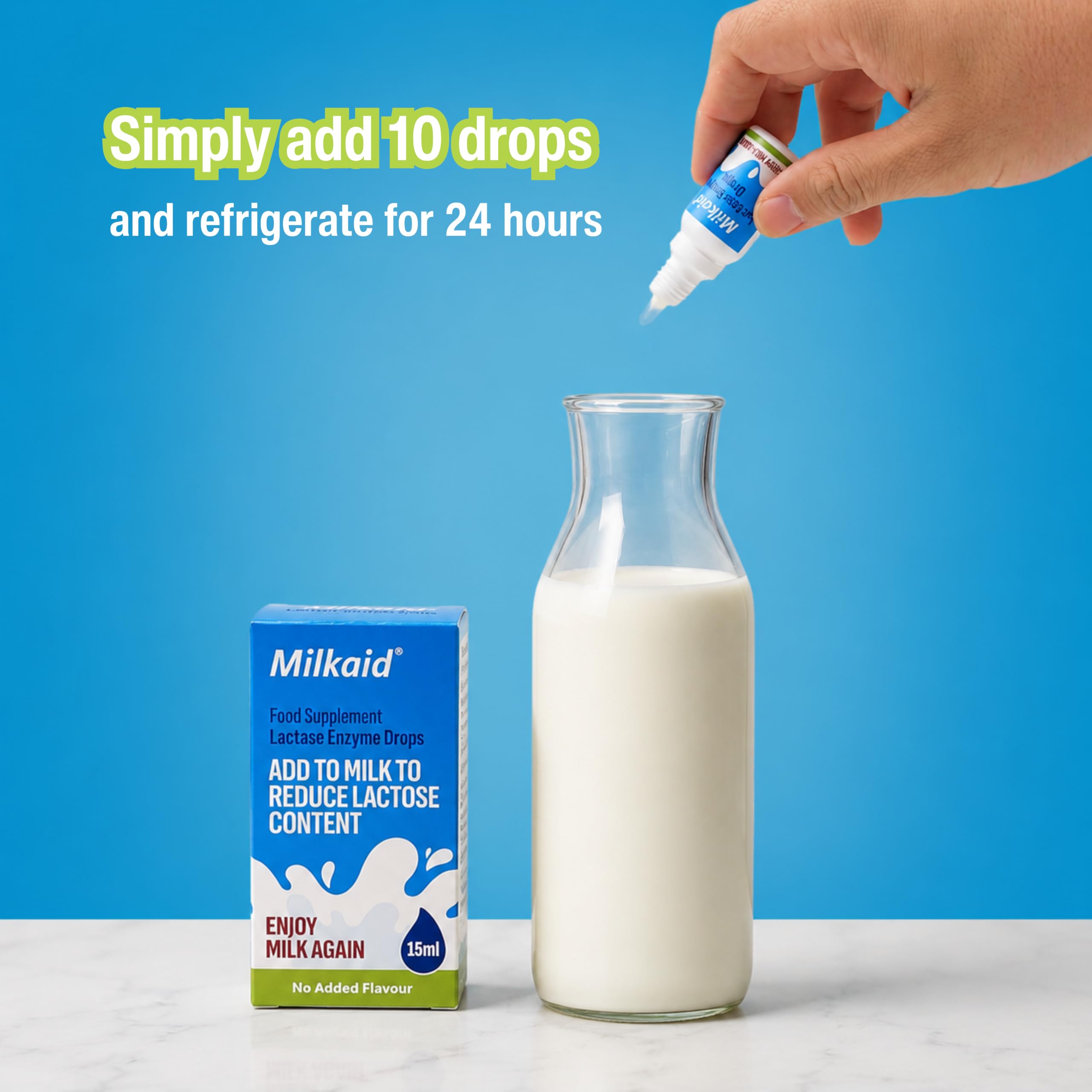 Milkaid Lactase Enzyme Drops for Lactose Intolerance | Prevents Gas, Bloating & Diarrhea | Fast Acting Dairy Digestive Supplement | Gluten Free & Vegetarian | No Artificial Flavor | 0.5 Fl Oz (1) — Amazon image 3