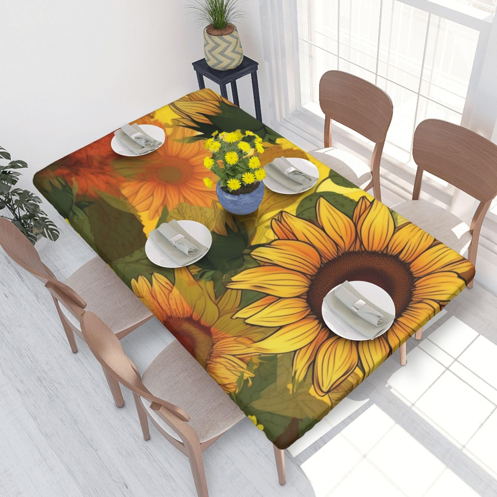 WPKJU Yellow Sunflowers Printed Tablecloths 4ft Rectangular Table Covers Washable Polyester Decorative Table Cloth for Dining Table Picnic Wedding