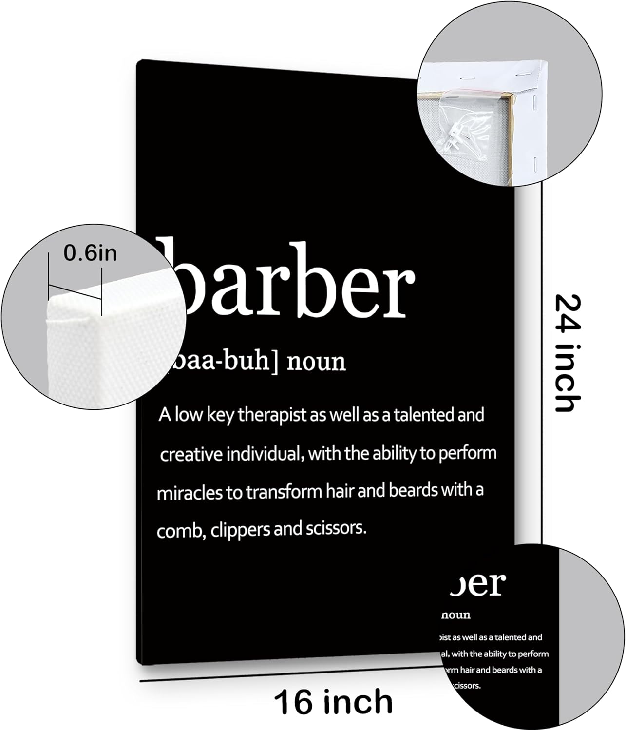 PHAMTE Barber Definition Wall Art, Modern Minimalist Barber Quote Print Framed Canvas Painting Artwork For Home Bedroom Office Living Room Salon Barbershop Decor(16x24 Inch)
