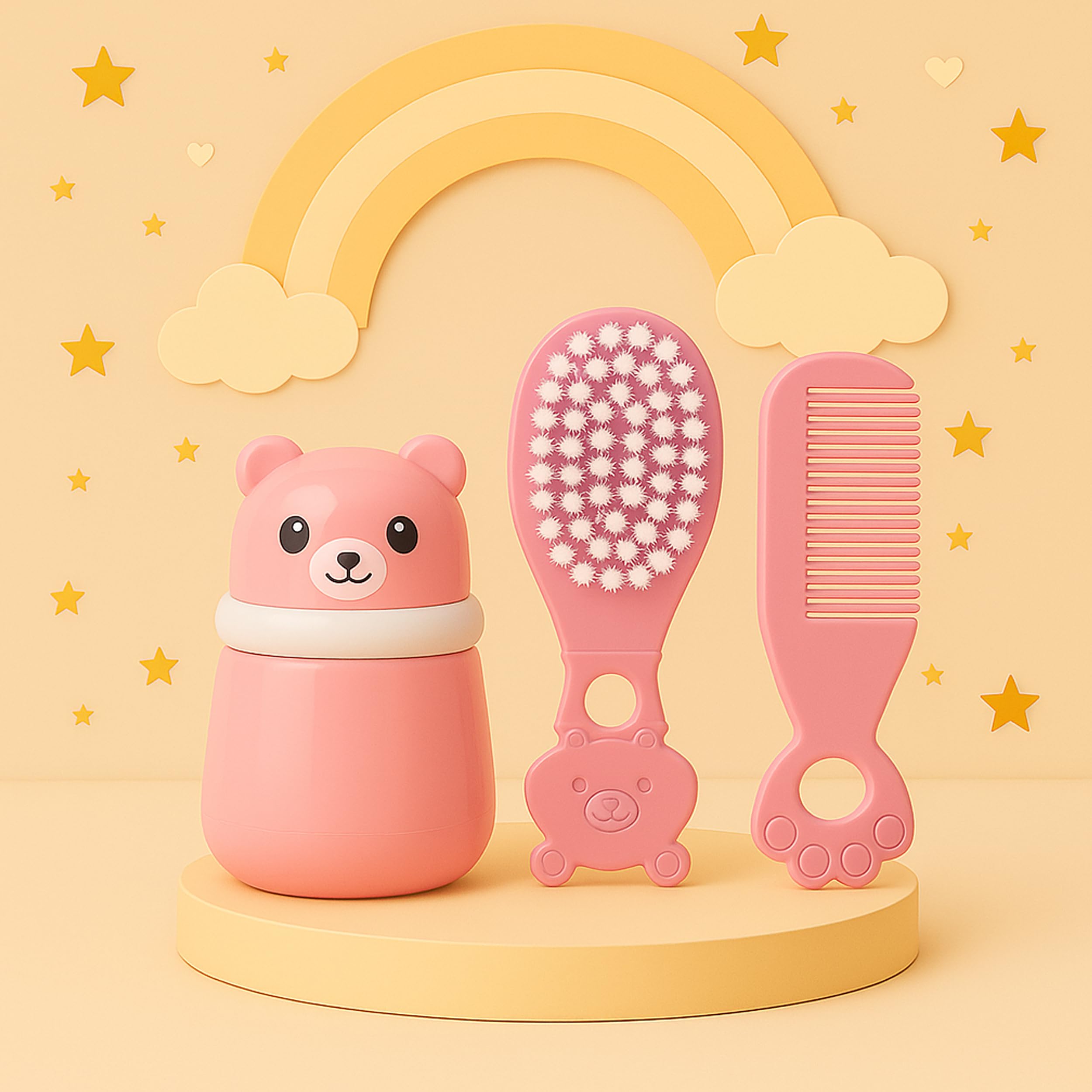 The Cheeky Kidzz Baby Grooming Soft Bristles Hair Comb And Rounded Tip Hair Brush With Skin Care Powder Talcum Puff Case Cum Container Box BPA Free (PATTERN 121)-image-44