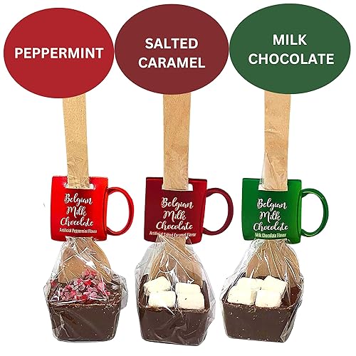 Miniatura 5 de Cucharas de chocolate con leche belga envueltas individualmente con mini malvaviscos deshidratados y paquetes individuales de cacao en polvo,