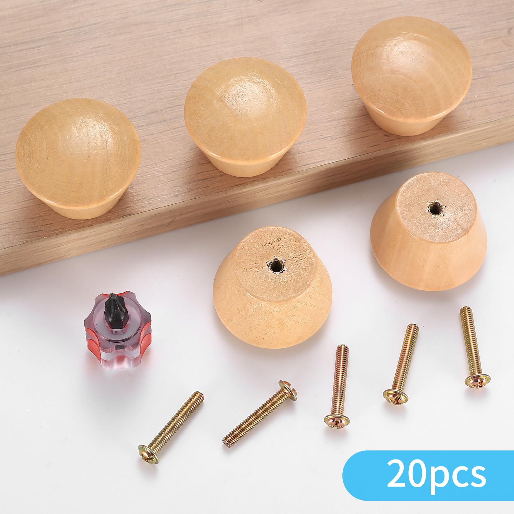 20 Pomelli In Legno Per Mobili - Maniglie Per Cassetti E Armadi, Con Viti, 35x26mm - Foto 13