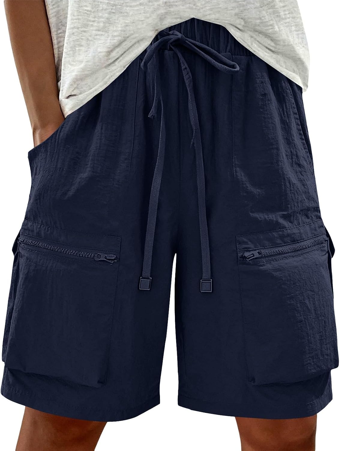 Bermuda Shorts for Women, High Waisted Quick Dry Hiking Short | Regular Straight Fit, High Rise Drawstring, Deep Pockets, Quick Drying Weave, Outdoor Hiking Camping Active