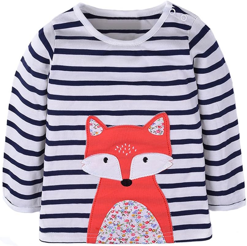 Toddler Girl Shirts Striped Kids Long Sleeve T-Shirts Fox