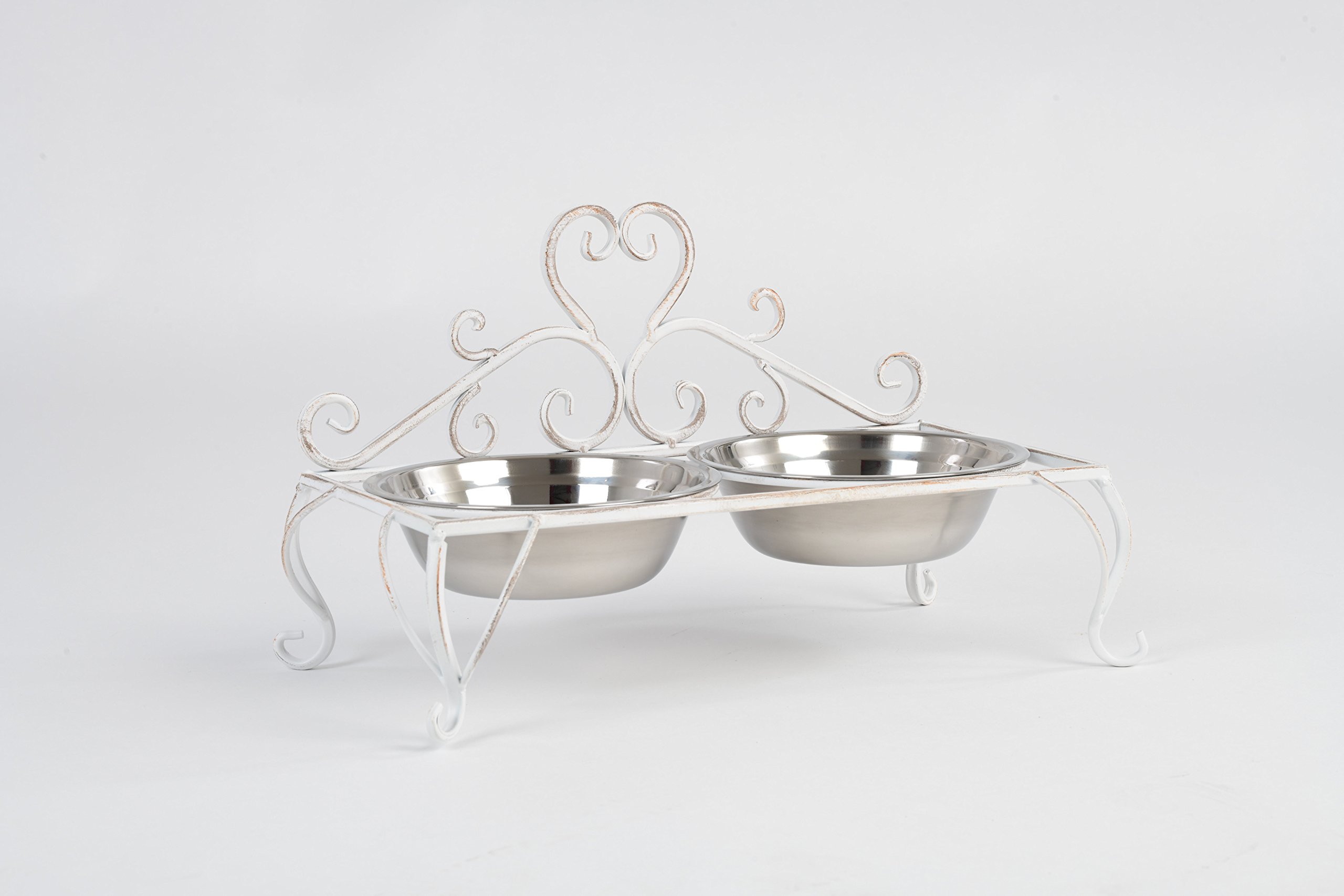 Portaciotole Cani e Gatti Ferro battuto Stile Shabby Vintage Heart