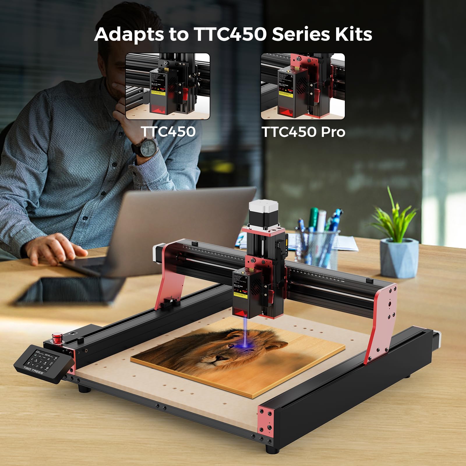 TwoTrees TC20 20W Lasermodul kompatibel mit CNC Fräsmaschine TTC450/TTC450 pro/TTC450 Ultra, für Holz, MDF, Edelstahl & Leder