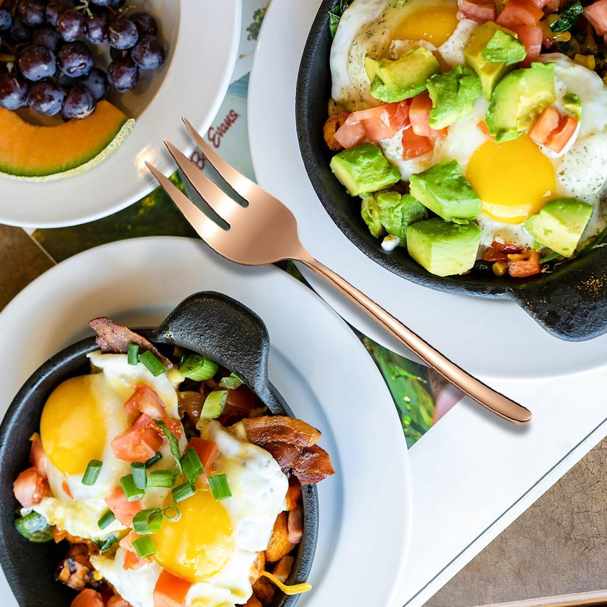 Copper Meat Fork 1 Piece, Stainless Steel Forks Silverware Set, Cold Meat Fork for Home, Kitchen or Restaurant, Dishwasher Safe