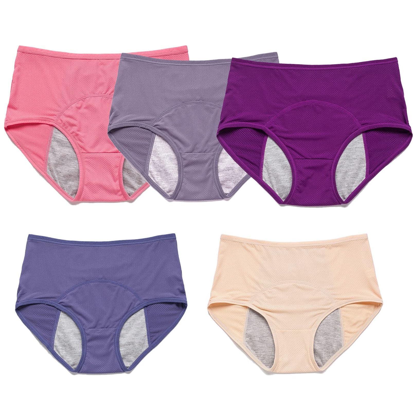 Bragas de período Menstrual, Ropa Interior de algodón Transpirable Calzoncillos Protectores a Prueba de Fugas, Cintura Alta Bragas de Incontinencia, Paquete de 5