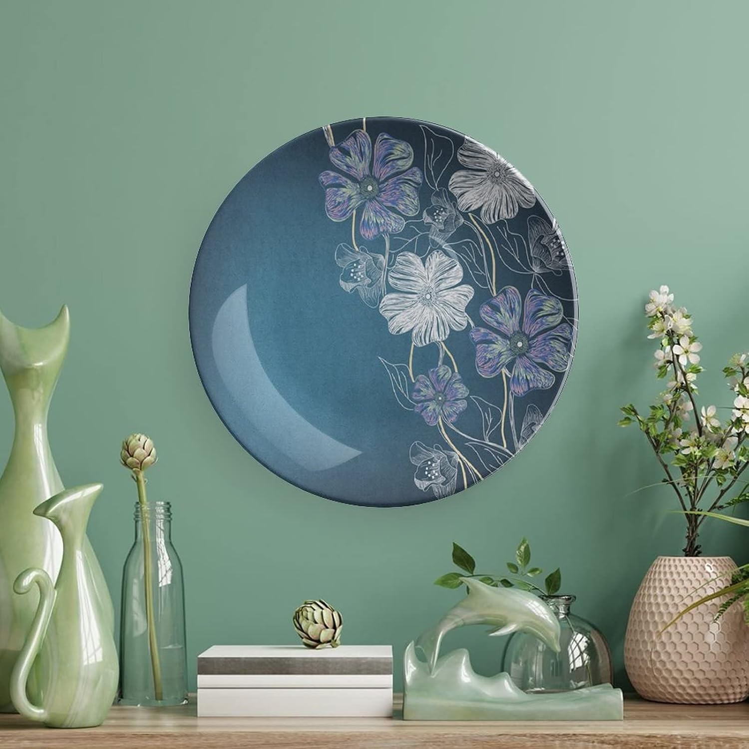 XISUNYA 10 Inch Decorative Plate, Art Ceramic Plate, Hand Drawn Cherry Fantasy Bridal Garden Print Ceramic Wall Hanging for Home Office Party Dinner Table Decor