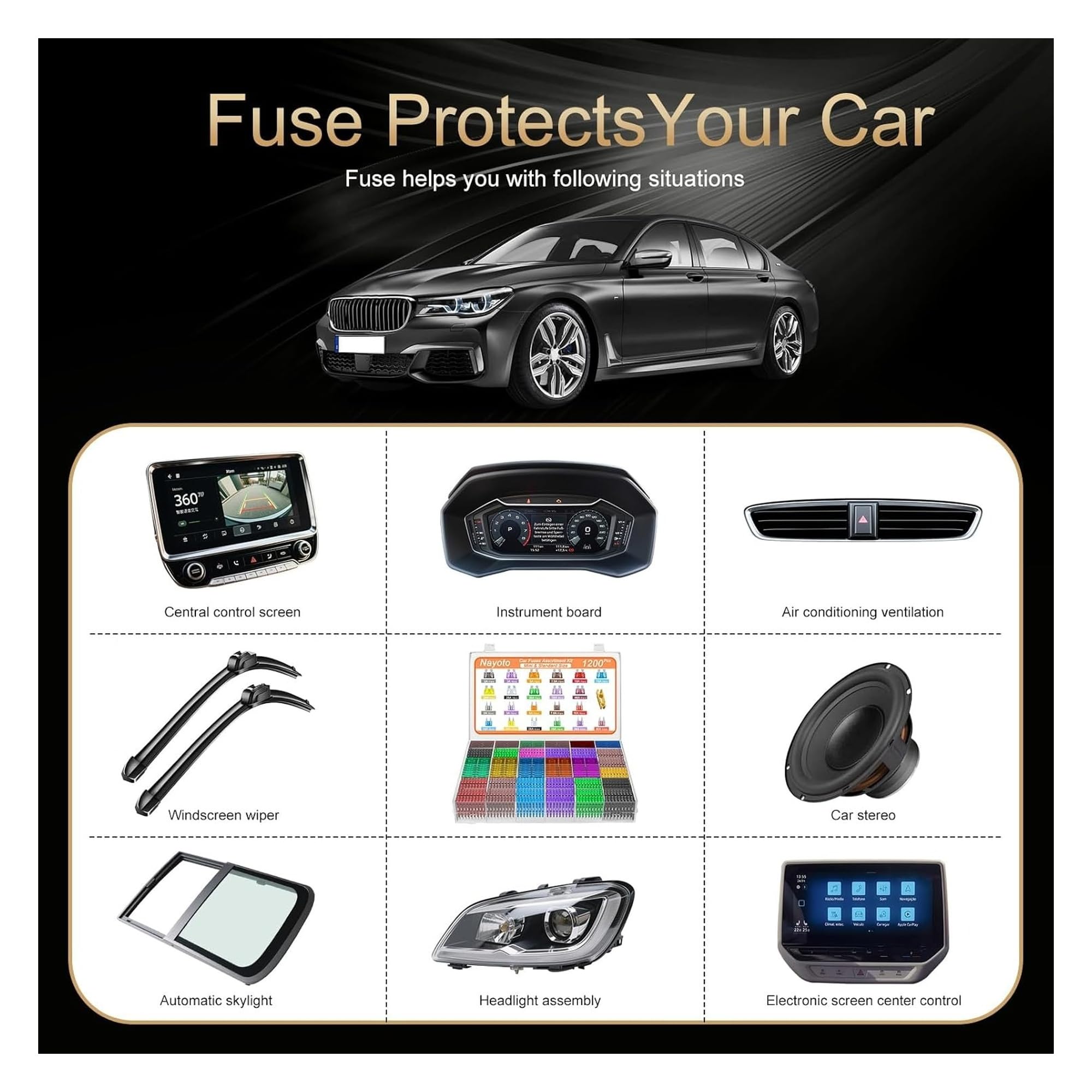 Kit de Fusibles para Coche 1201 Piezas - Surtido de Fusibles Estándar y Mini para Automóvil, Fusibles de Cuchilla 2A-40A con Extractor, para Coche, Camión, Moto, Barco y Caravana
