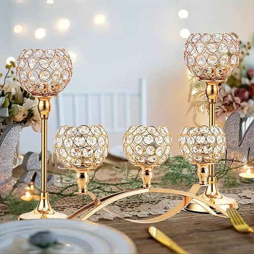 Miniatura 9 de VINCIGANT Juego de 3 portavelas dorados para centros de mesa de boda, portavelas de té candelabros con 3 brazos para chimenea, decoración del hogar,