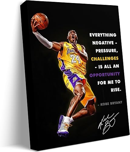 TYPTEK Kobe Bryant - Lienzo inspirador de Mamba negra, póster motivacional con cita de jugador de baloncesto para decoración del hogar y la oficina,