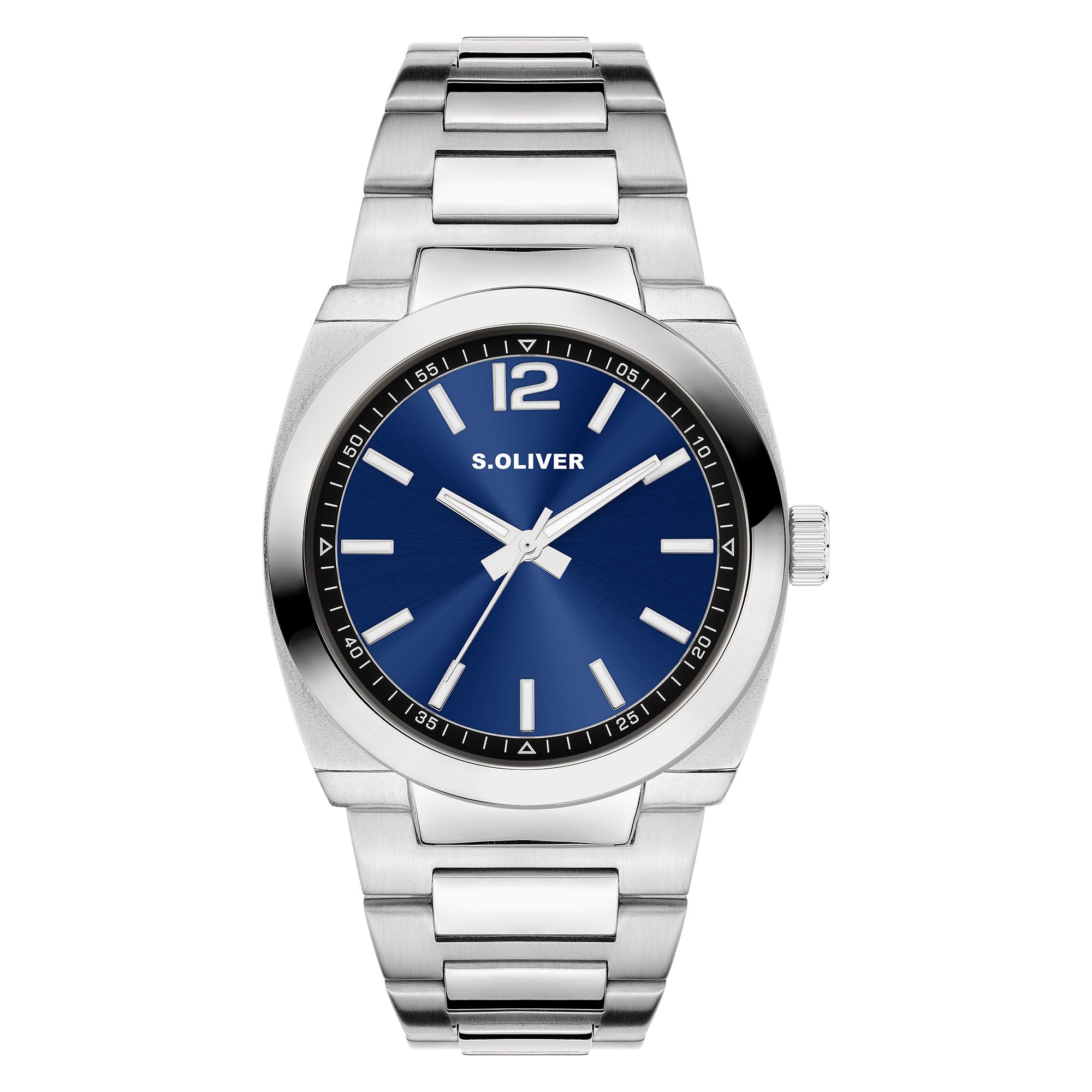 s.Oliver Men's Watch – Round – Silver – 39 mm – Metal Watch with Quartz Movement on Stainless Steel Strap with Folding Clasp – Analogue Watch – 3 ATM Waterproof – Scratch-Resistant