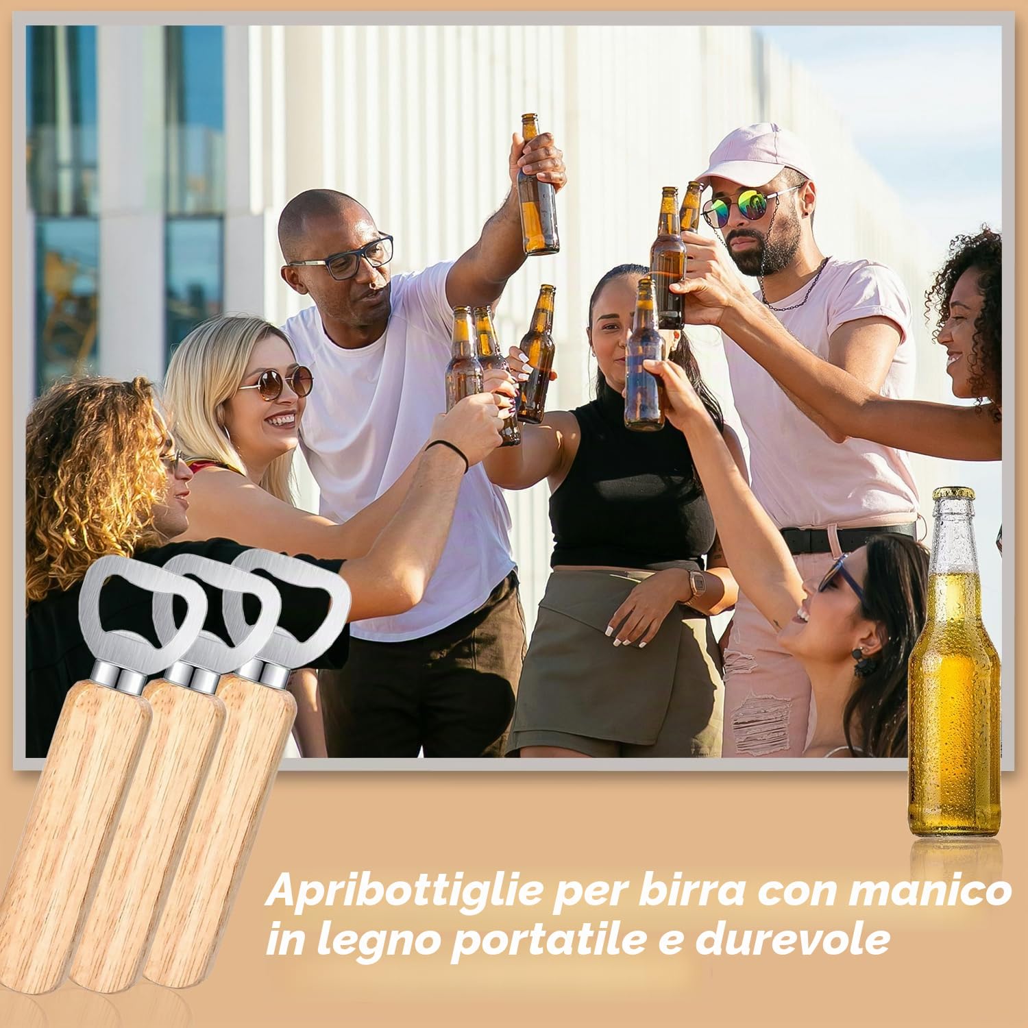 60 Pezzi Apribottiglie in Legno, Manico in Legno, Grande Regalo per Gli Uomini, per Casa, Cucina, Bar