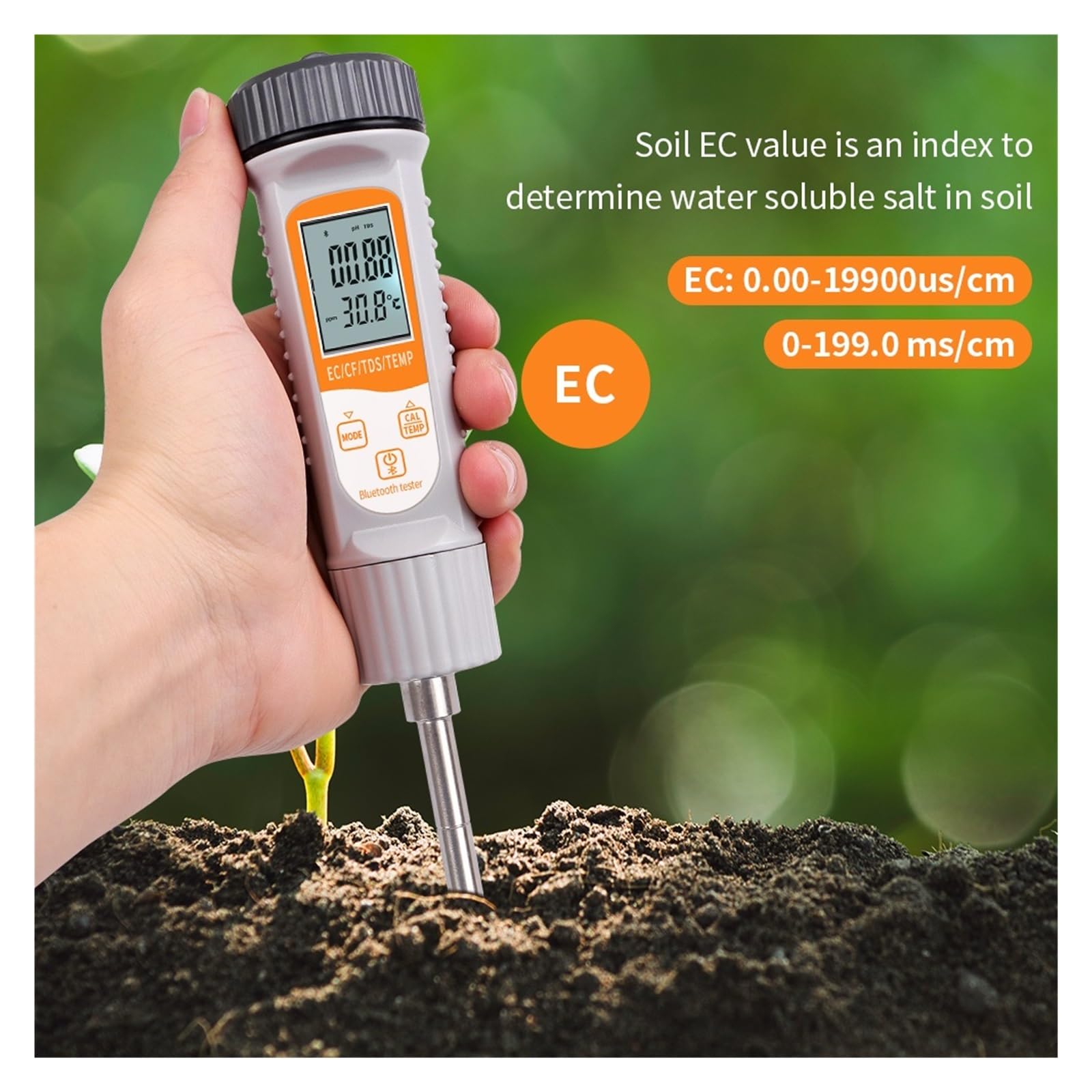 Humidimètre pour Sol, Testeur de conductivité du Sol Intelligent Bluetooth, analyseur TDS CF for la Culture hydroponique pour Le Jardinage et l'agriculture