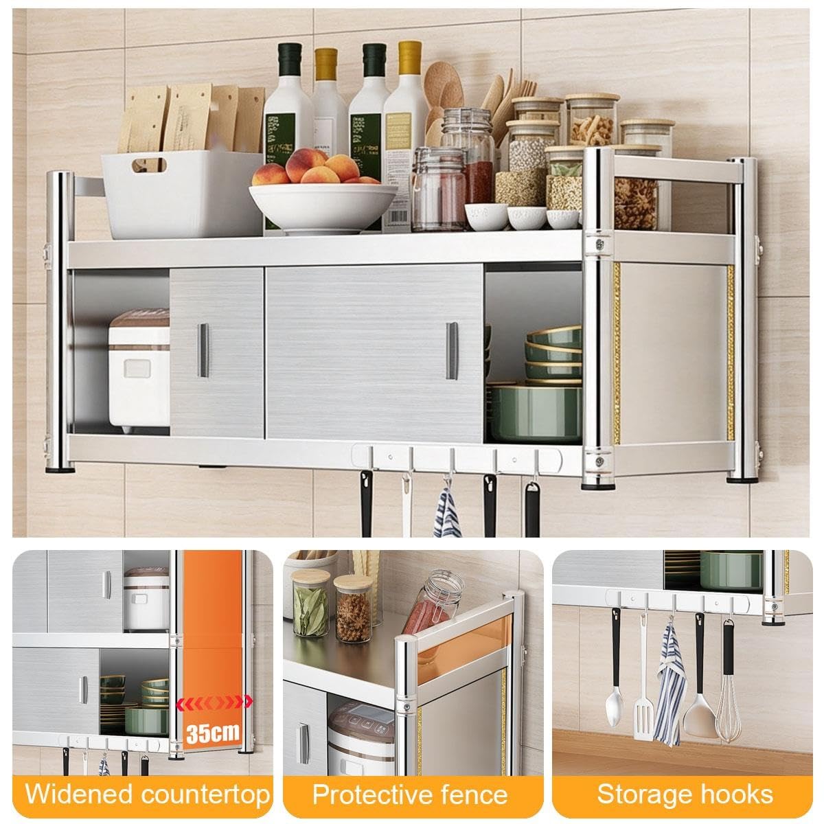 Mobiletto da parete in acciaio inox, organizer da cucina a parete