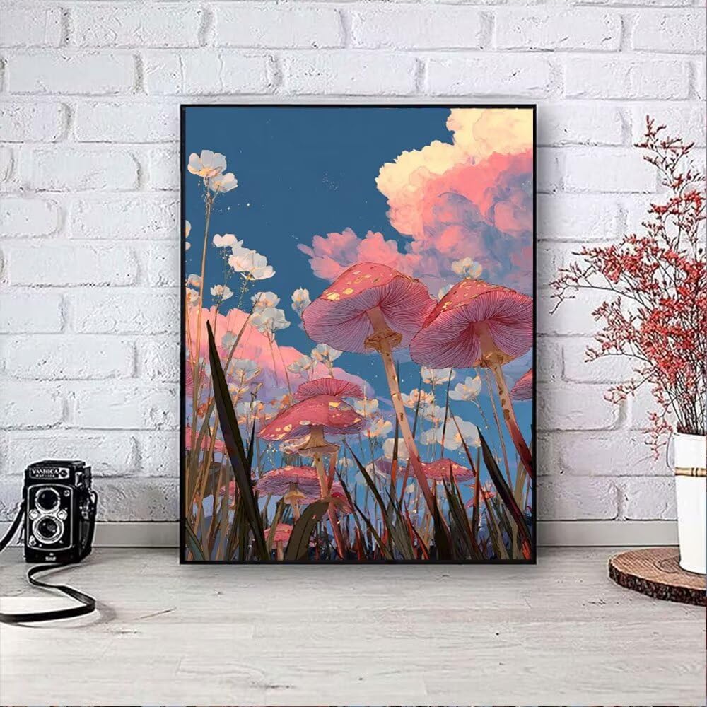 Grzyb Różowy Diament Malarstwo Dorosłych Zestawów, 5D Okrągłe Diamenty Malarstwo Dzieci Malarstwo, Diamant Art Haft Cross Stitch Obrazy, Mozaika Sztuka Do Dekoracji Ściany 100x130cm hJ8-702