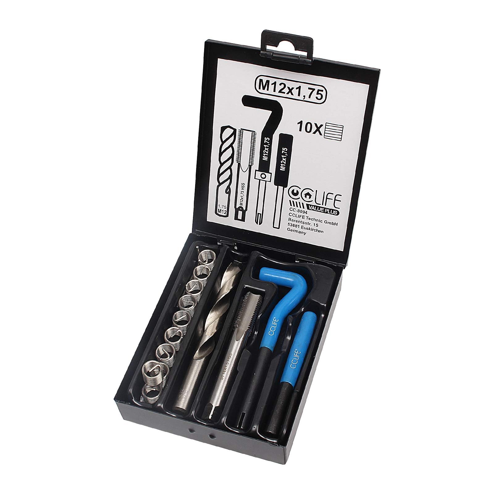 CCLIFE Juego de reparación de roscas M5 M6 M8 M10 M12 M14 kit reparacion roscas helicoidales helicoil kits, Tamaño:M12 X 1,75 — view 6
