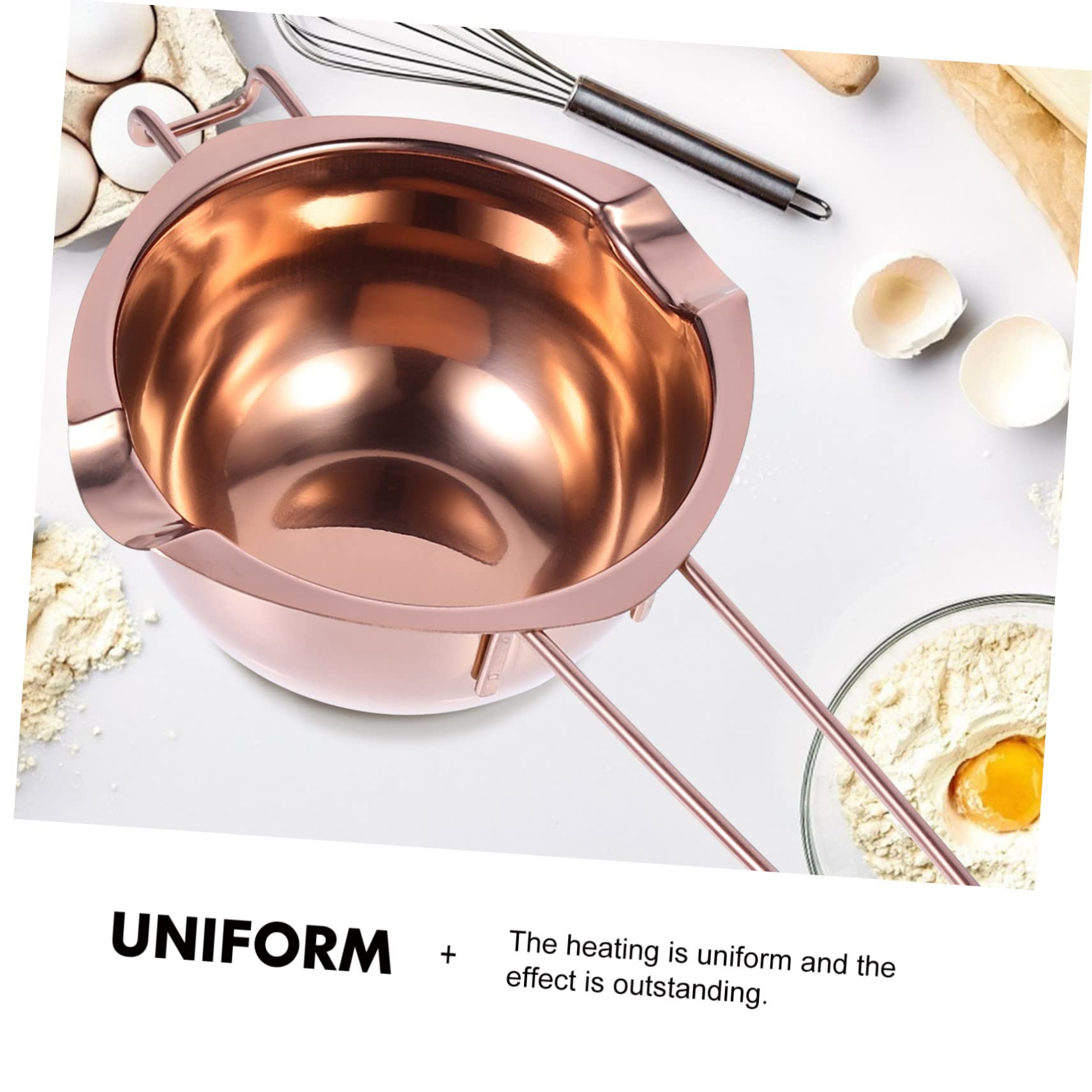 VINTORKY Sturdy Stainless Steel Melting Bowl Chocolate Heating Pot Extended Handle Diversion Mouth Easy Pour Rose Gold