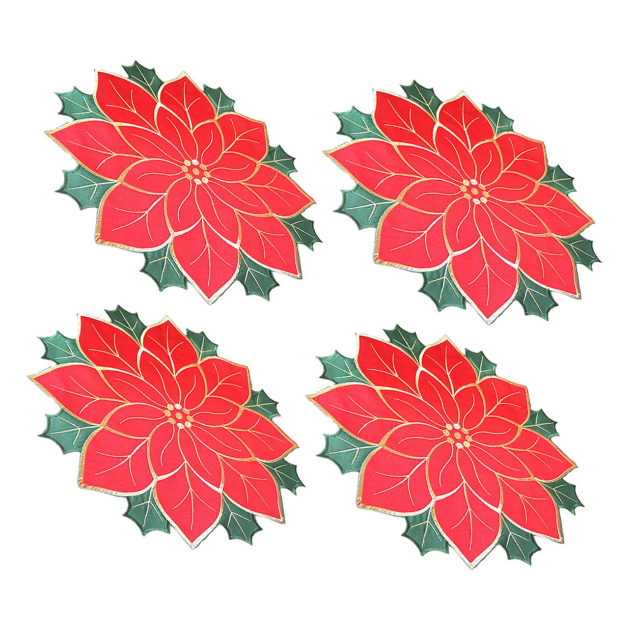 Mikinona 4pcs Christmas Poinsettia Placemats Embroidered Table Mats for Holiday Dining Stylish Burlap Sponge for Home Decor Festive Gatherings