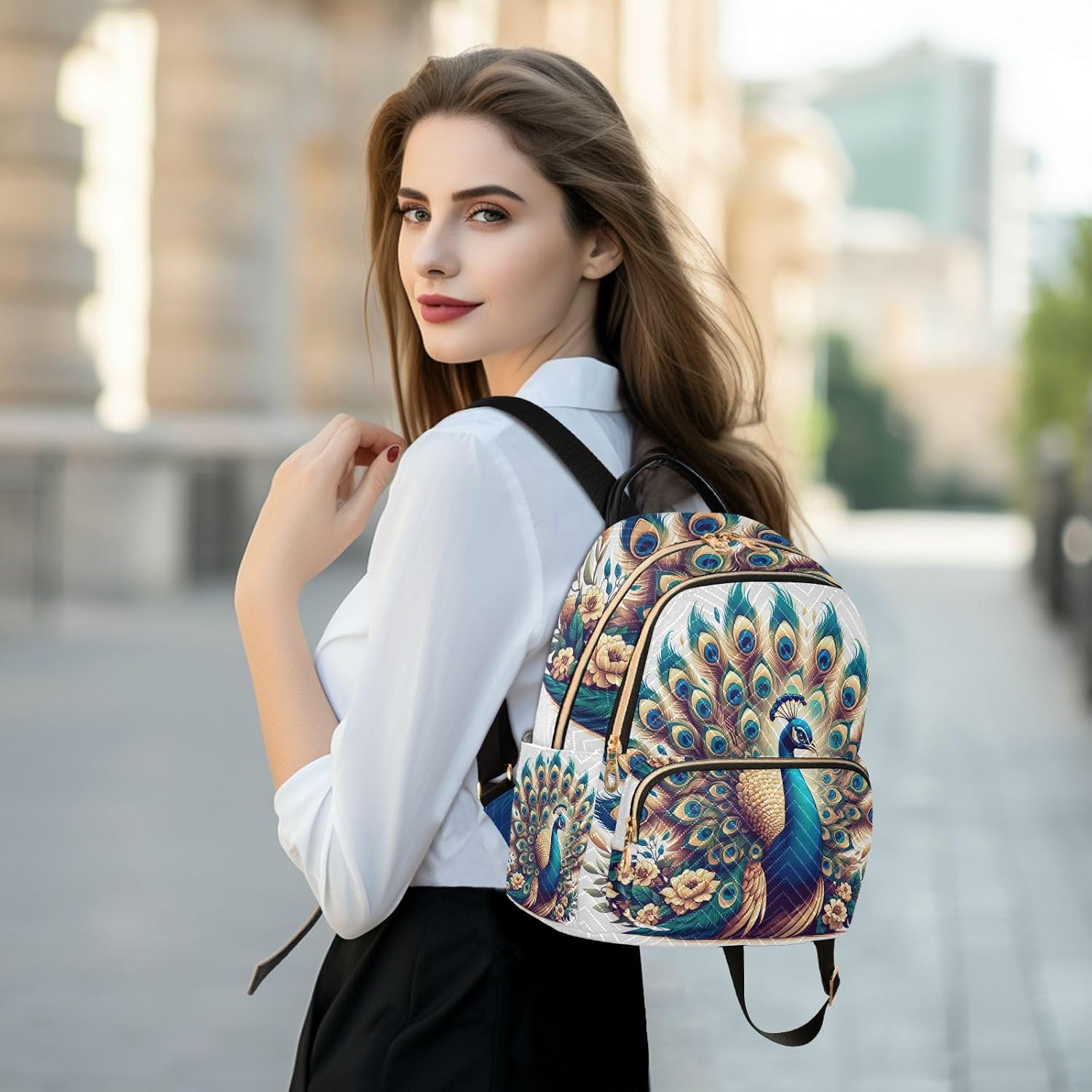 ALAZA A Beautiful Peacock Mini Backpack Purse for Women Travel Bag Lightweight Shoulder Bag Fashion Daypack