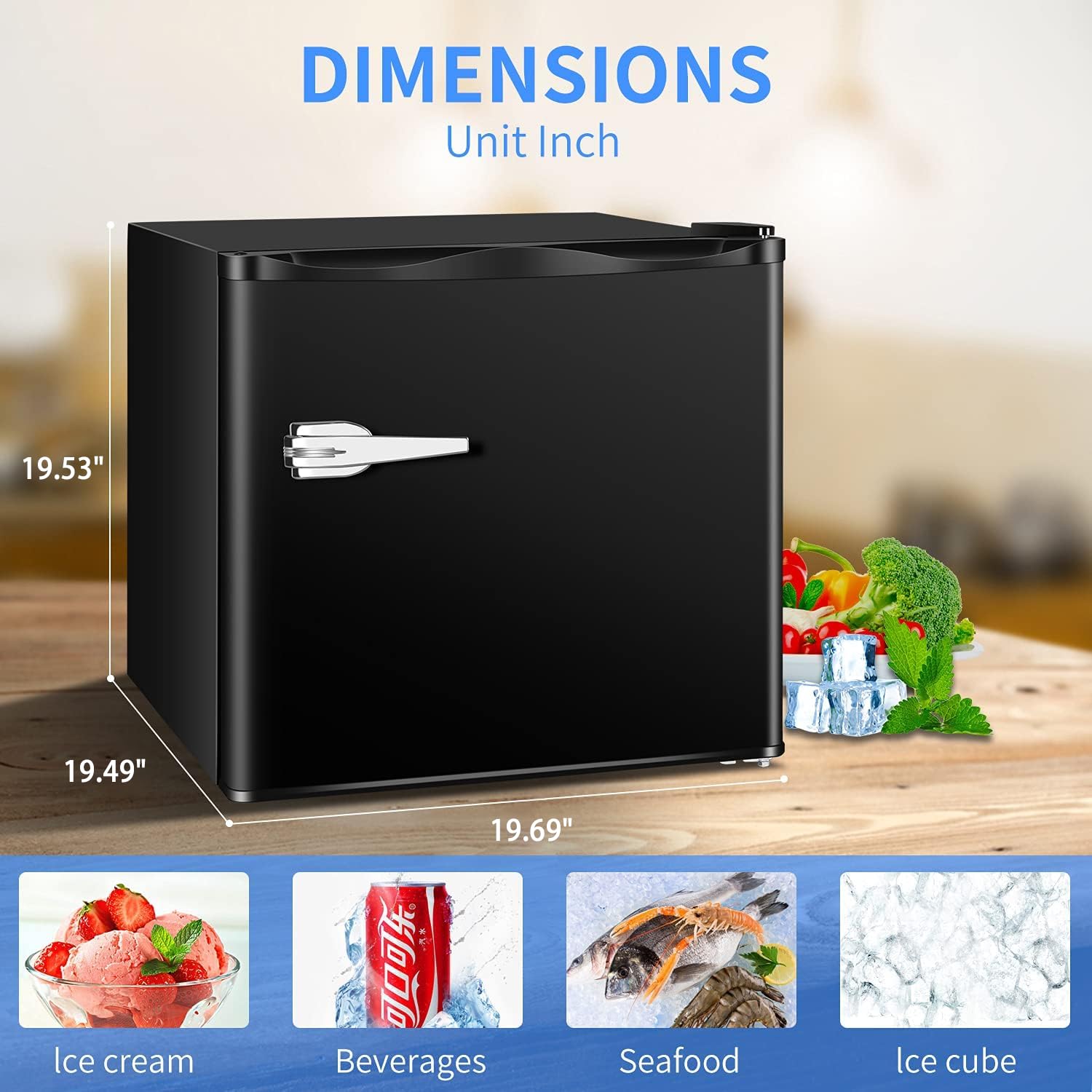 Antarctic Star Mini Upright Freezer -1.2 Cu.Ft Compact Freezer With Removable Shelves And Adjustable Thermostat,For Home/Kitchen/Office(Black) on Fridge.com - View 2