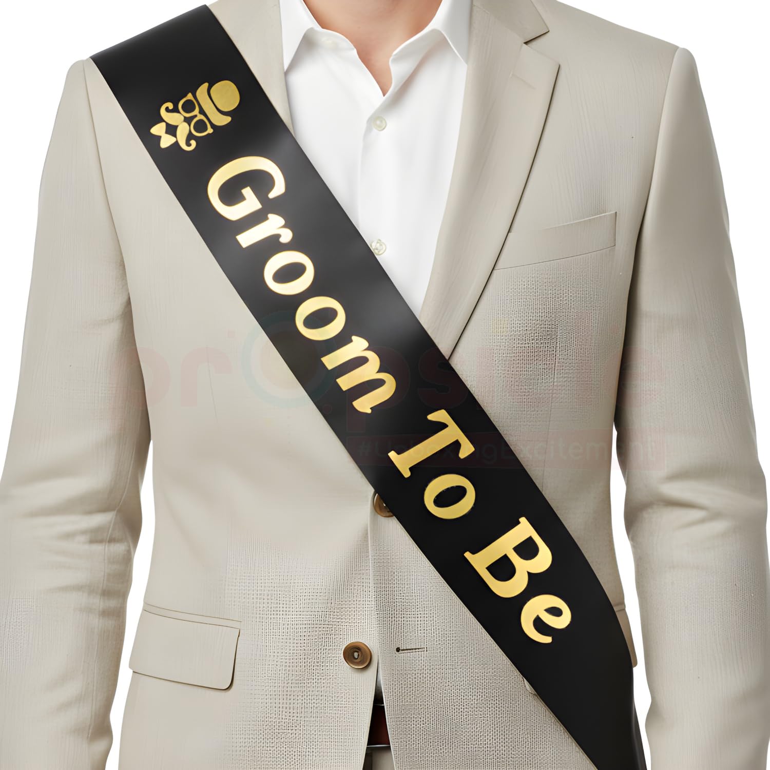 - Propsicle Black Golden Foil Satin Groom to Be Sash Bachelors Party Props Supply Decoration- Pack of 1