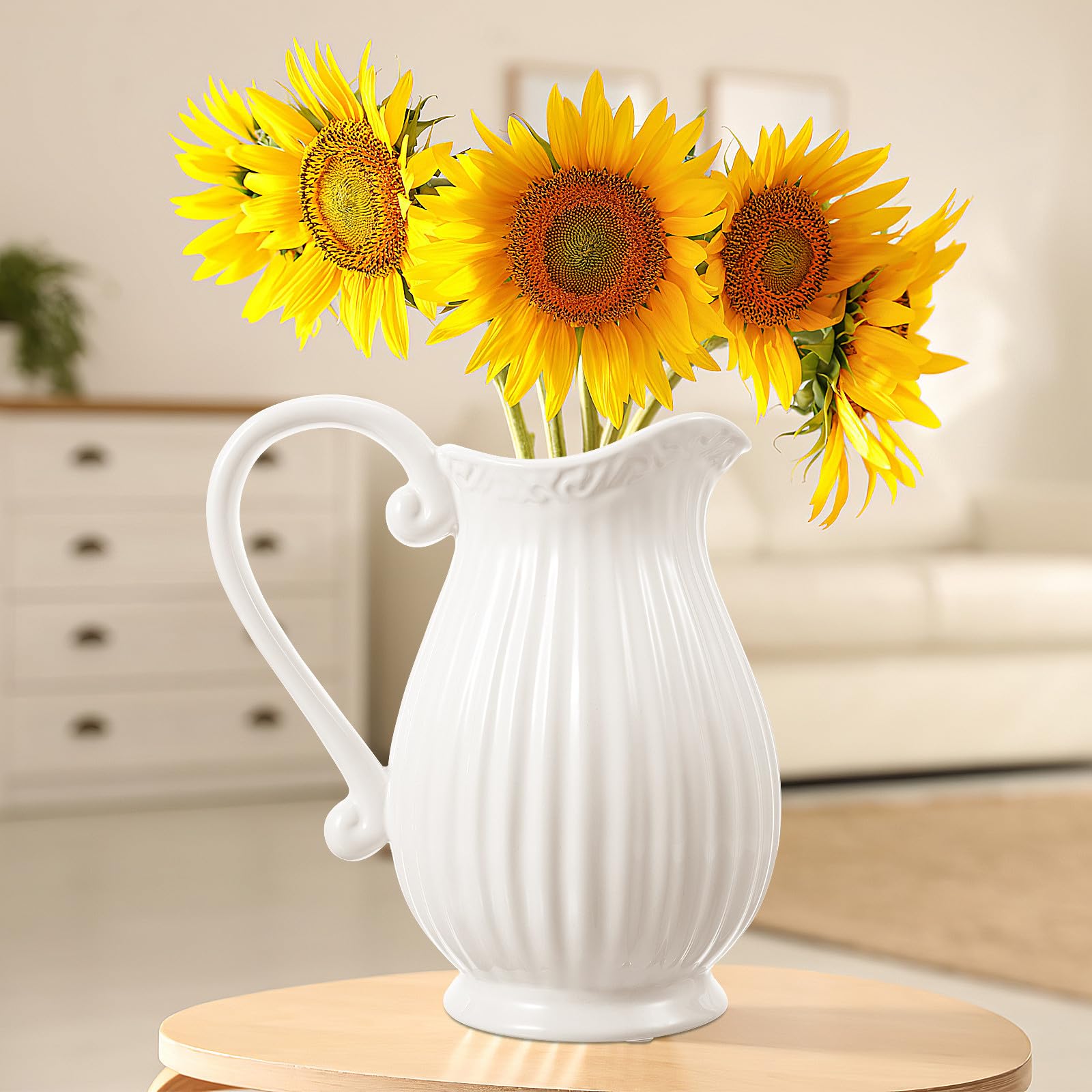 Pichet en Céramique Blanc 1pc, Vase Décoratif Forme Pichet