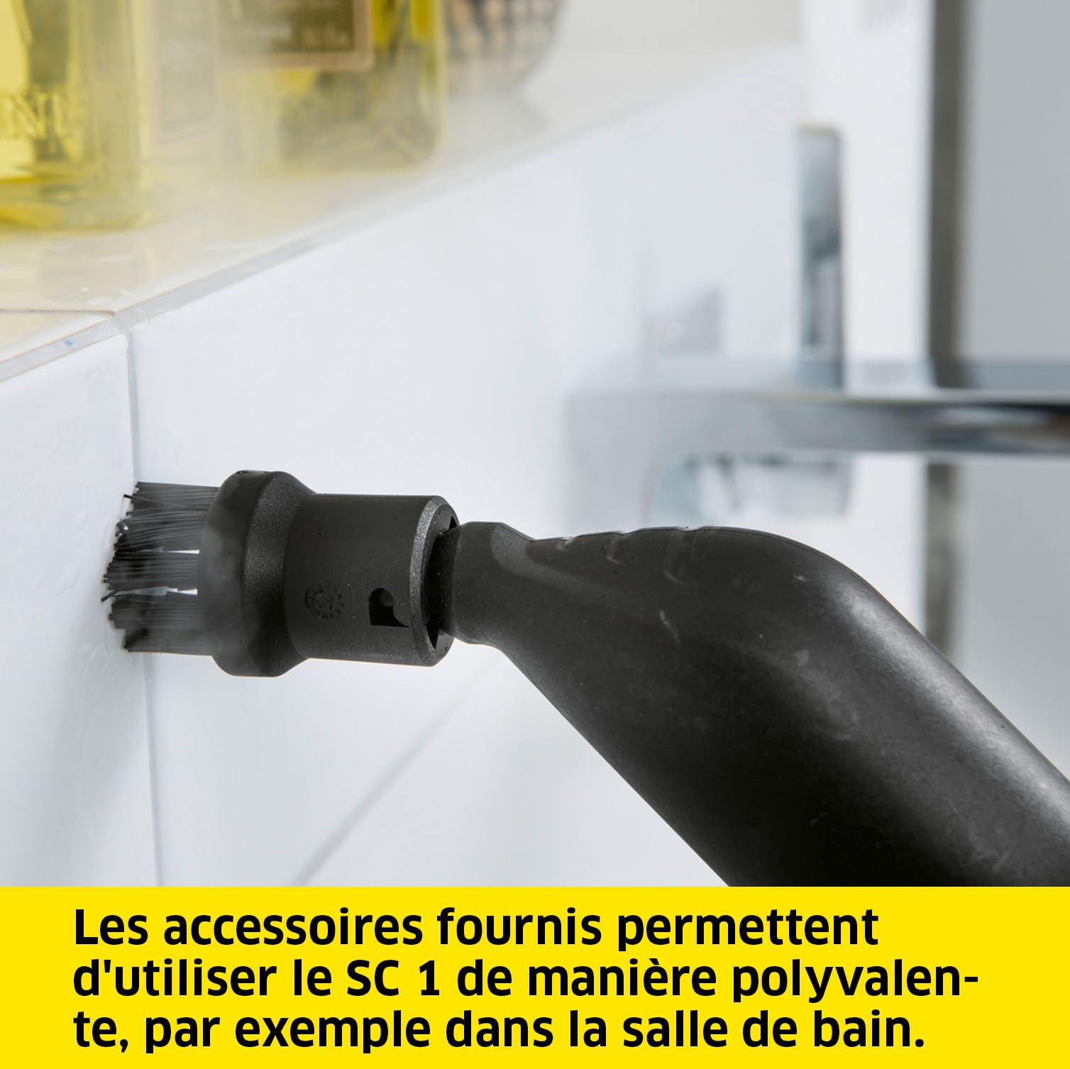 Kärcher Nettoyeur Vapeur SC 1, Pression Vapeur : 3 Bar, Temps de Préchauffage : 3 Min, Puissance : 1 200 W, Surface : 20 m², Réservoir : 200 ML, avec Buse à Main, Jet Crayon & Powerbuse, Brosse Ronde