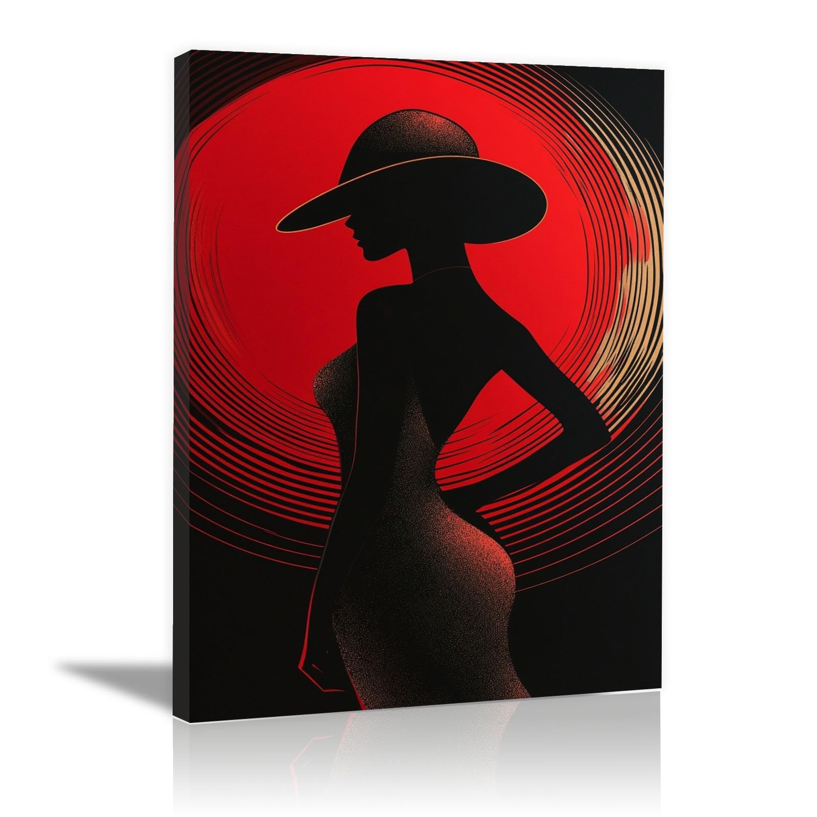 TERUEA Beautiful Girl Animals Poster Canvas Art Wall Decor Woman Black Hat Red Silhouette Picture Prints for Girls Room Bedroom Wall Decor(Red)-30x45cm Framed