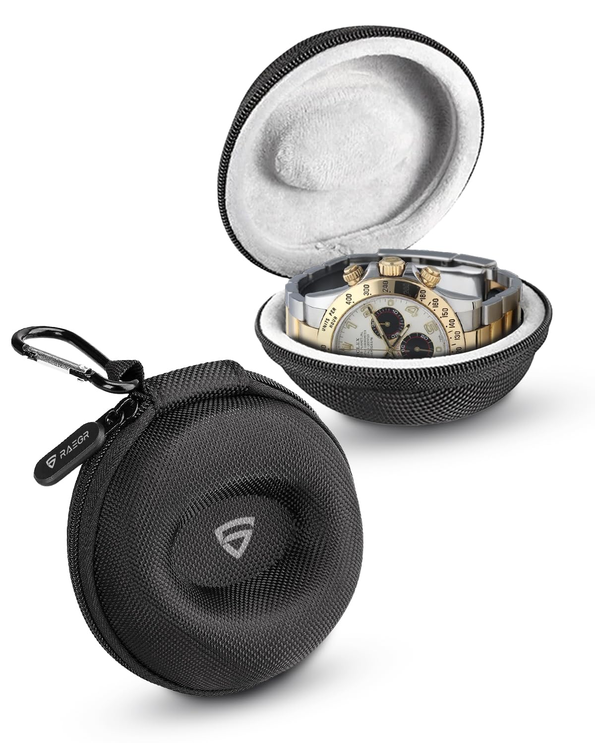 RAEGR Travel Watch Case & Organizer | Single Storage Watch Box with Zipper | Portable Travel Friendly Case & Watch Storage Holder| Fits Wristwatches & Smart Watches up to 50mm - Black RG10559