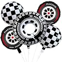 Rozi Decoration Racing Theme Birthday Party Balloons Set – 5 Pcs Tire Foil Balloons and Checkered Flag Balloons for Kids Car Party Decorations, Reusable Air or Helium Balloons gallery image