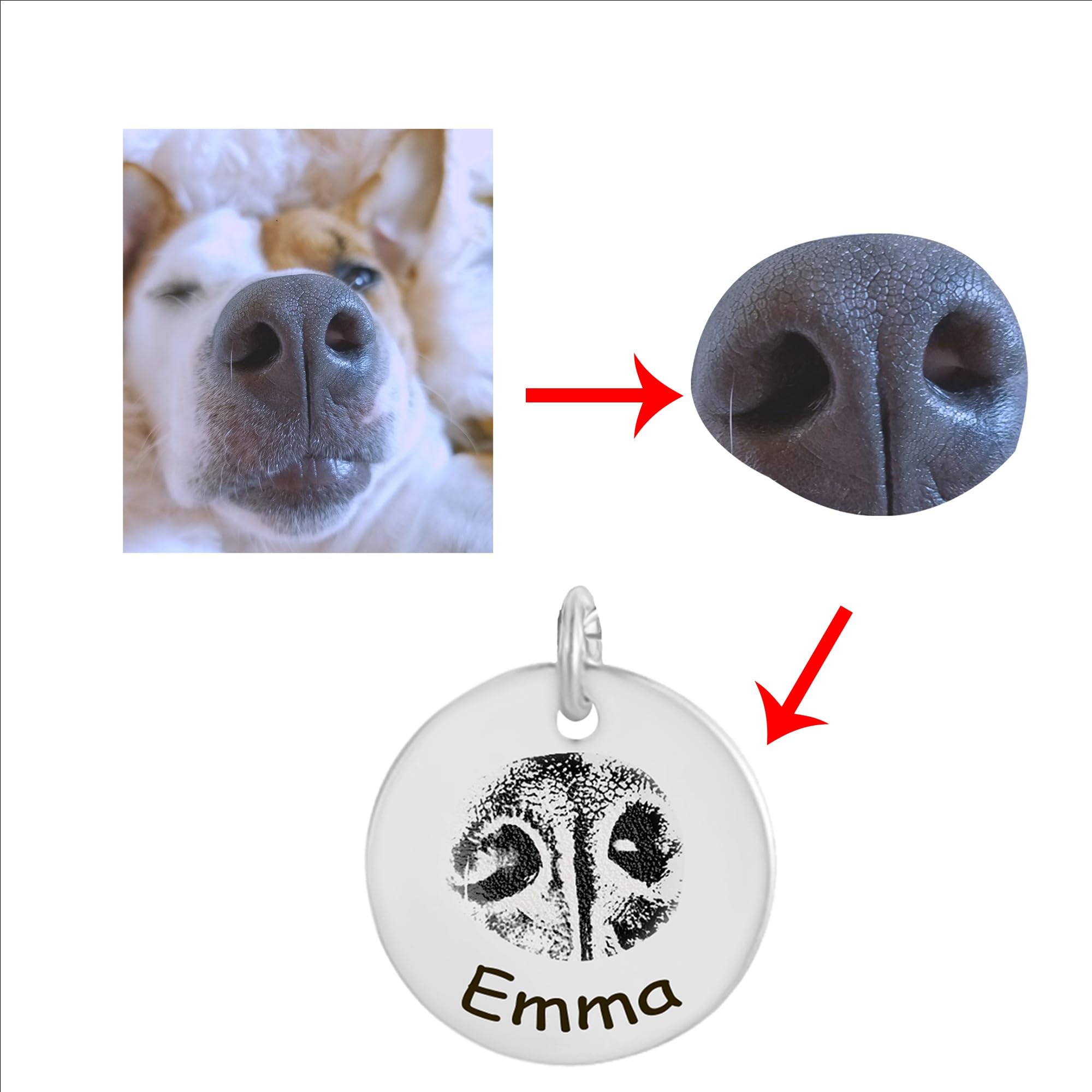Custom Dog Nose Print Necklace, Actual Dog Cat Nose Print Necklace, Personalized Pet Memorial Jewelry for Pet Lover Customized Round Disc Engraved Pet Necklace Dog Cat Necklace for Dog Mom, Dog Dad