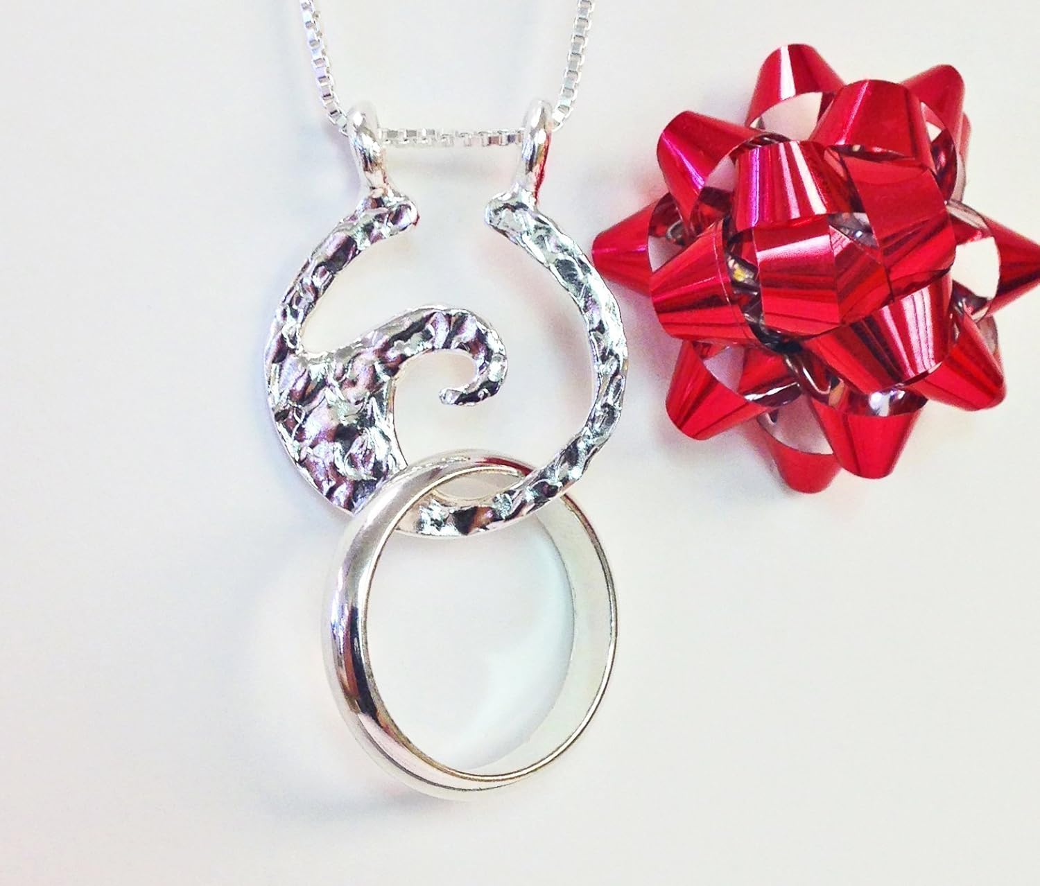 Ring Holder Necklace, Ocean Wave by Ali C Art, Made in USA, Unique Handmade Pendant Sterling Silver Beach Jewelry, Hand Crafted Keepsake Wedding Engagement Gift for Women Wife Mother Doctor Nurse Her