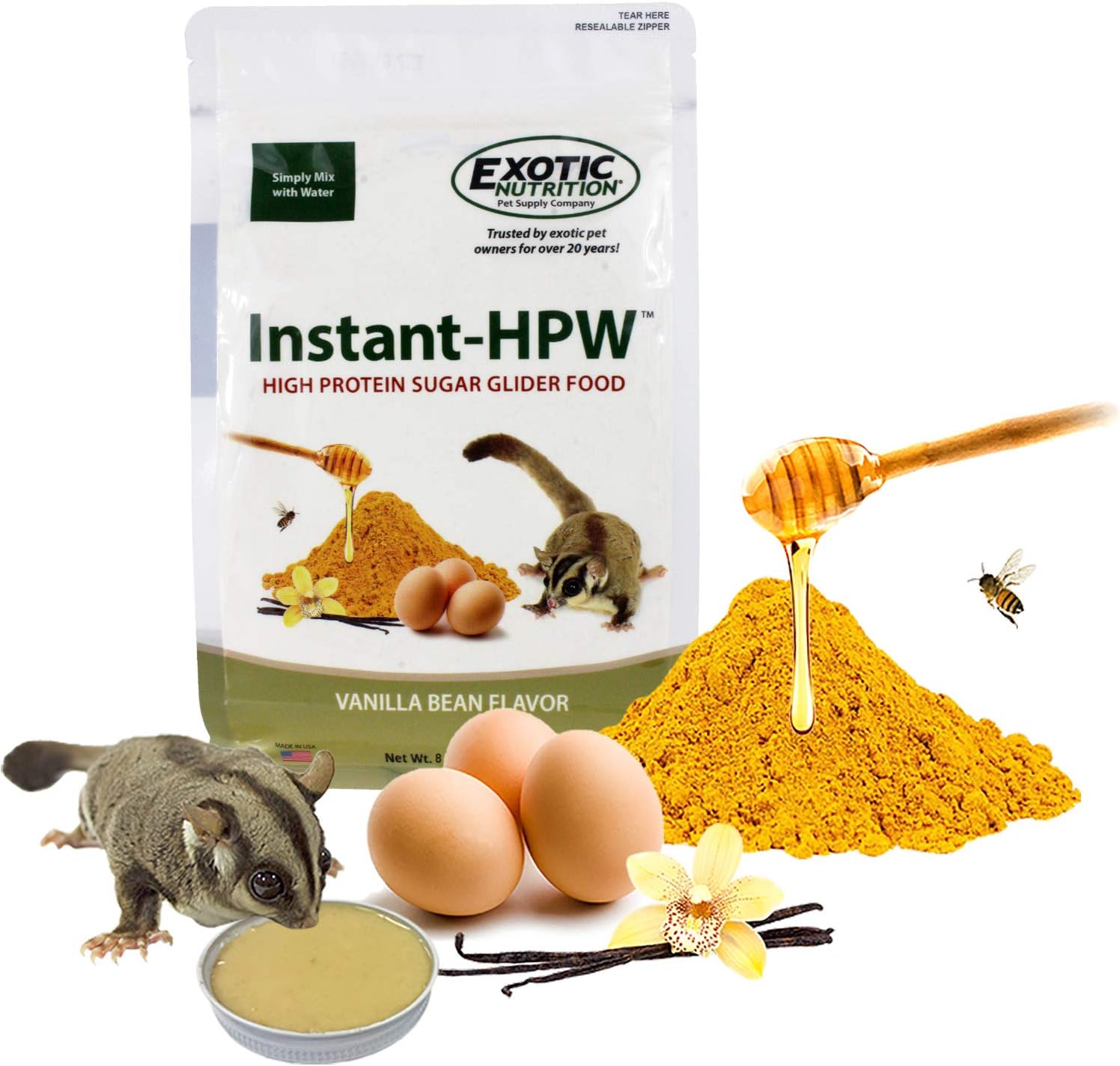 Instant-HPW 2 lb (Makes 6 lb) - All Natural Vitamin Enriched Sugar Glider Food - Healthy & Nutritious - High Protein Wombaroo - Staple Diet