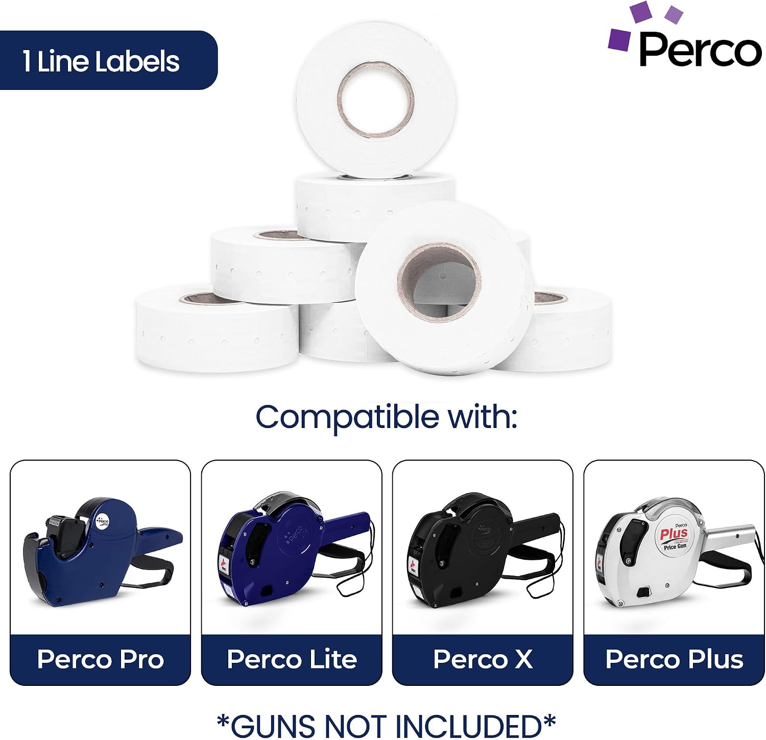 Perco 1 Line Removable Adhesive Labels - 8 Rolls, 1 Sleeve, 8,000 Blank Price and Date Gun Labels for Perco Lite, X, Plus and Pro 1 Line Price and Date Guns - Made in USA