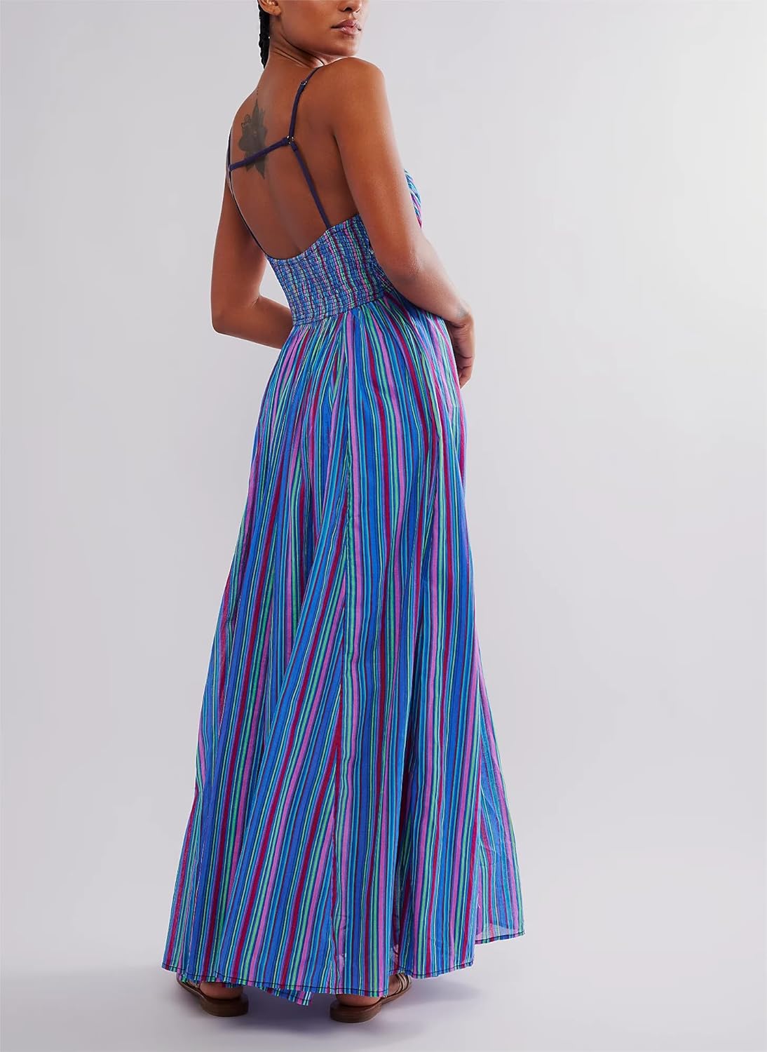 Women Y2k Boho Maxi Dress Tie Front V Neck Cami Flowy Dress Summer Causal Floral Beach Vacation Sundress - Image 5