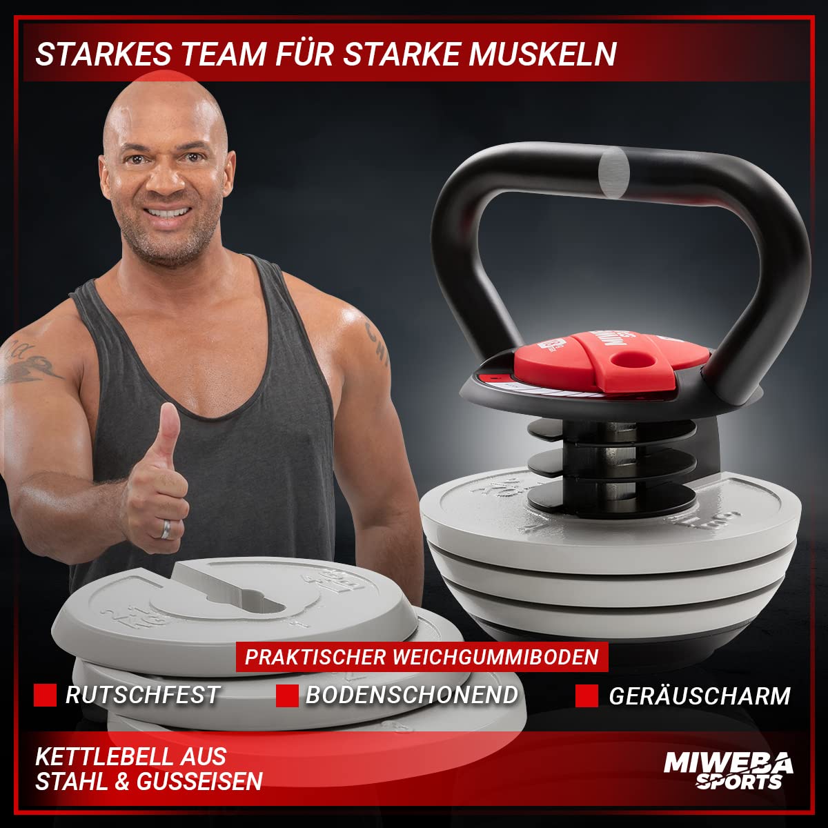 Miweba Sports Kettlebell verstellbar KB300 | 3,5-18 kg Gewichte - Easy Lock Kugelhantel - Einstellbares Kugelgewicht - Schwunghantel - Kettlebells - Hanteln - Fitness Hantel für Indoor & Outdoor