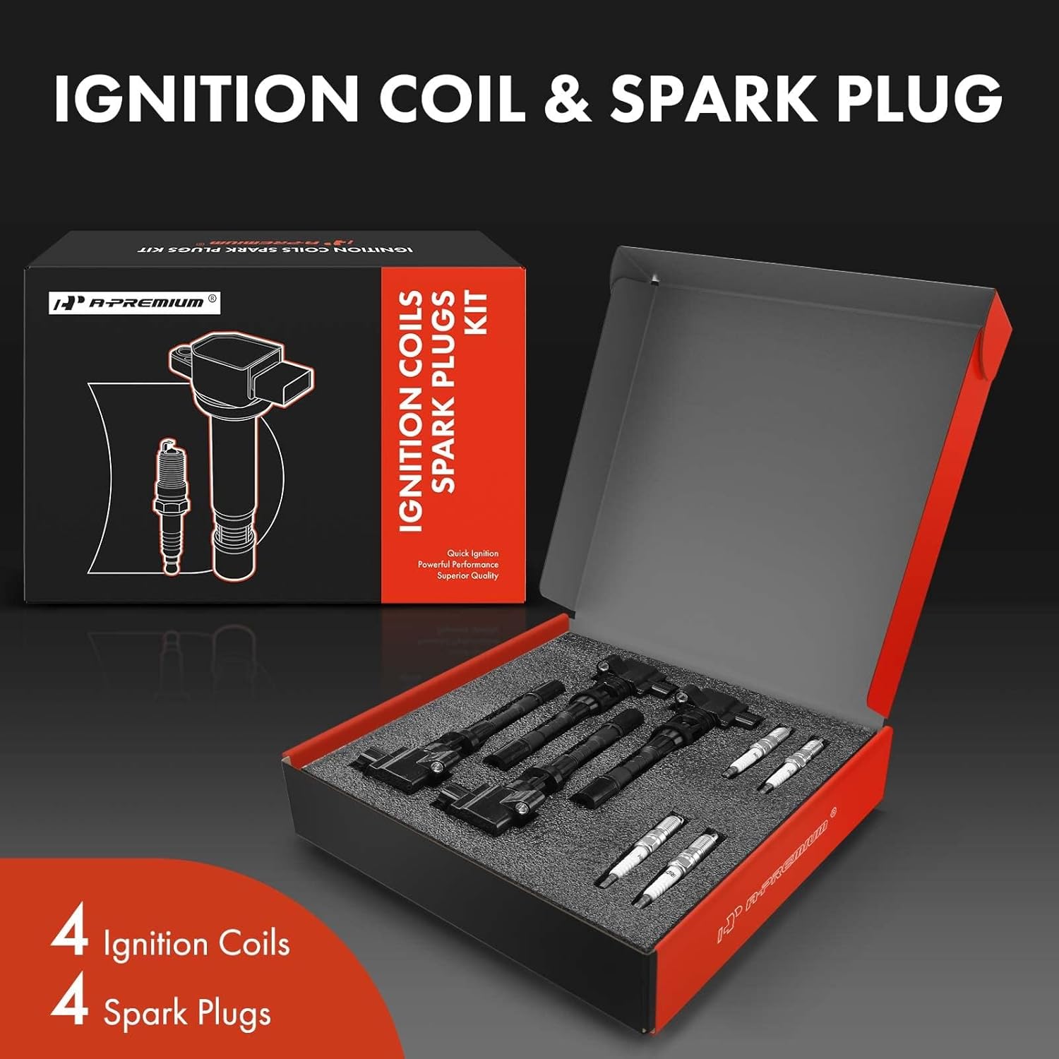 A-Premium Ignition Coils and Spark Plugs Kits Compatible with Mazda 5 2006-2007 L4 2.3L 4-PC Set