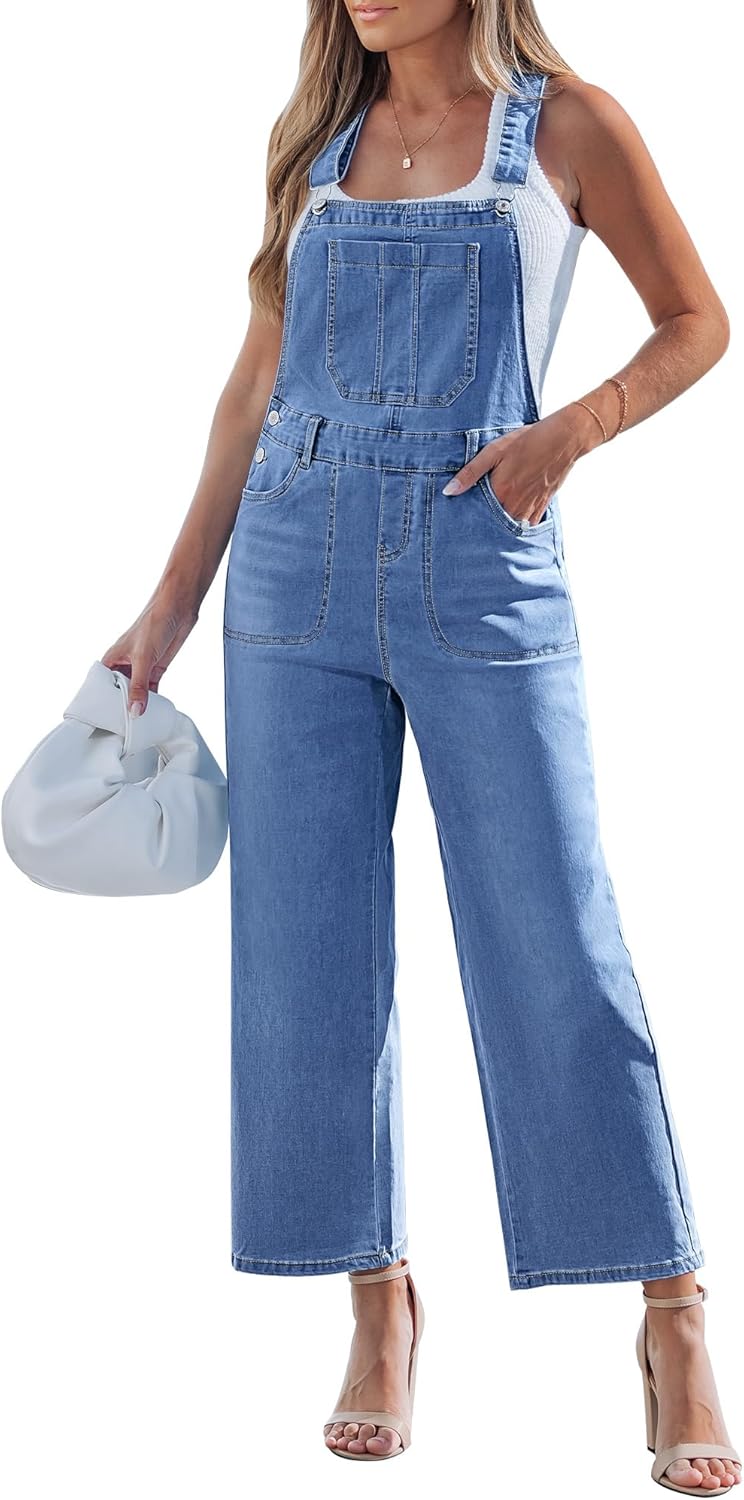 luvamia Wide Leg Overalls for Women Denim Loose Fit Baggy Bib Adjustable Cropped Casual Stretchy Jean Jumpsuit Overall