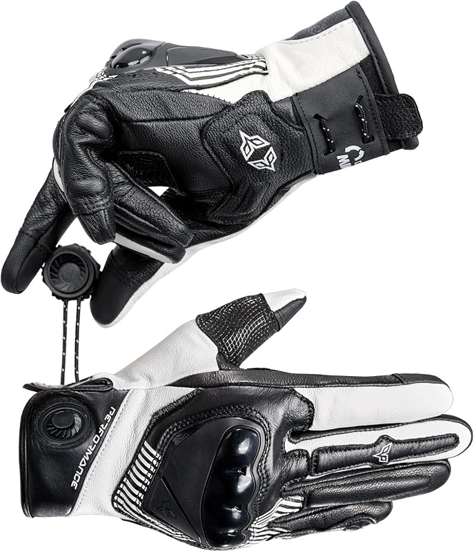 Leather Motorcycle Gloves Men/Women, Riding Gloves with Magnetic Fasteners, TPU Knuckle Protection Powersports Gloves
