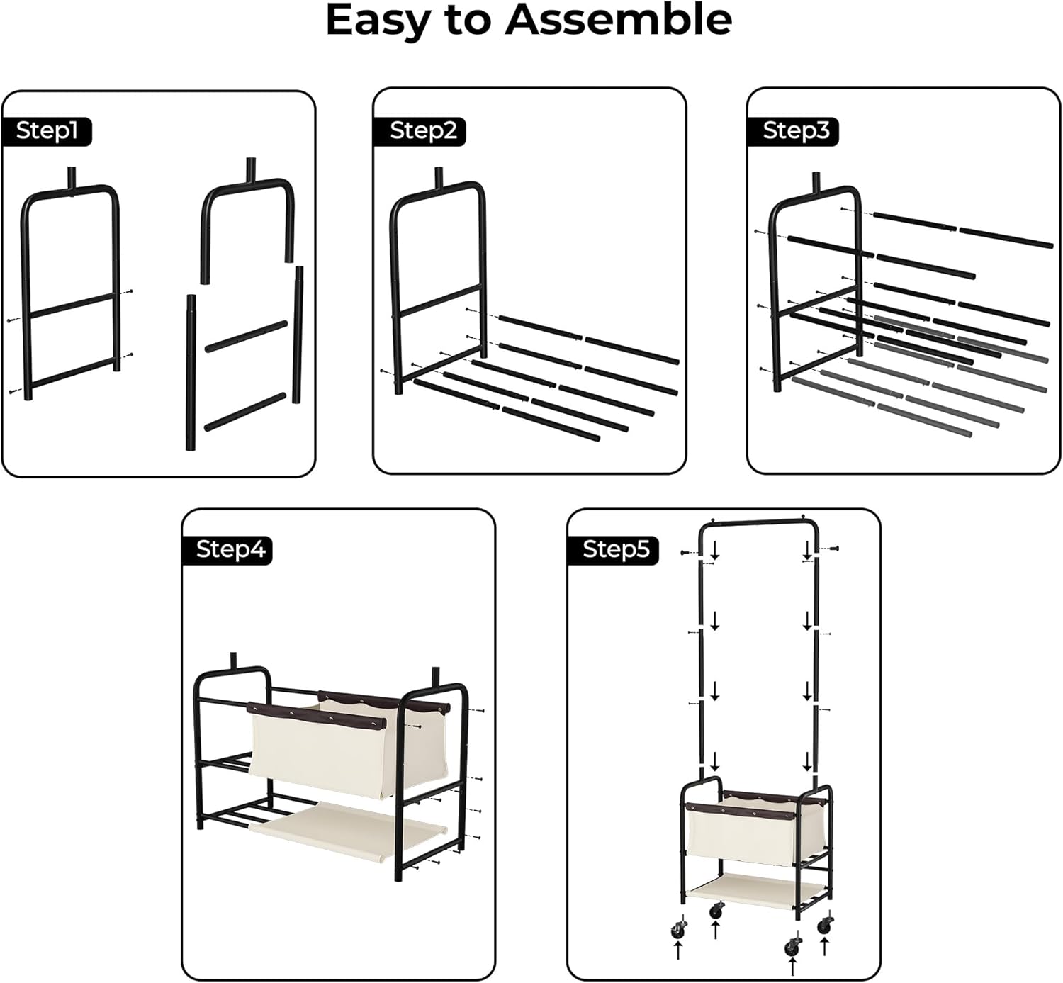 StorageWorks Laundry Cart with Hanging Rack, Rolling Laundry Hamper, Laundry Basket with Wheels, Laundry Room Clothes Sorter Storage Basket and Shelf, Beige