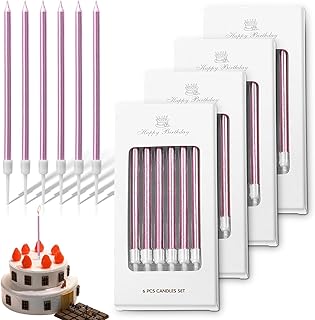 Birthday Cake Candles, 24 Pcs Cake Candles, Long Thin Birthday Candles for Birthday, Party Candles (5.3 x 0.2inch) (Rose G...